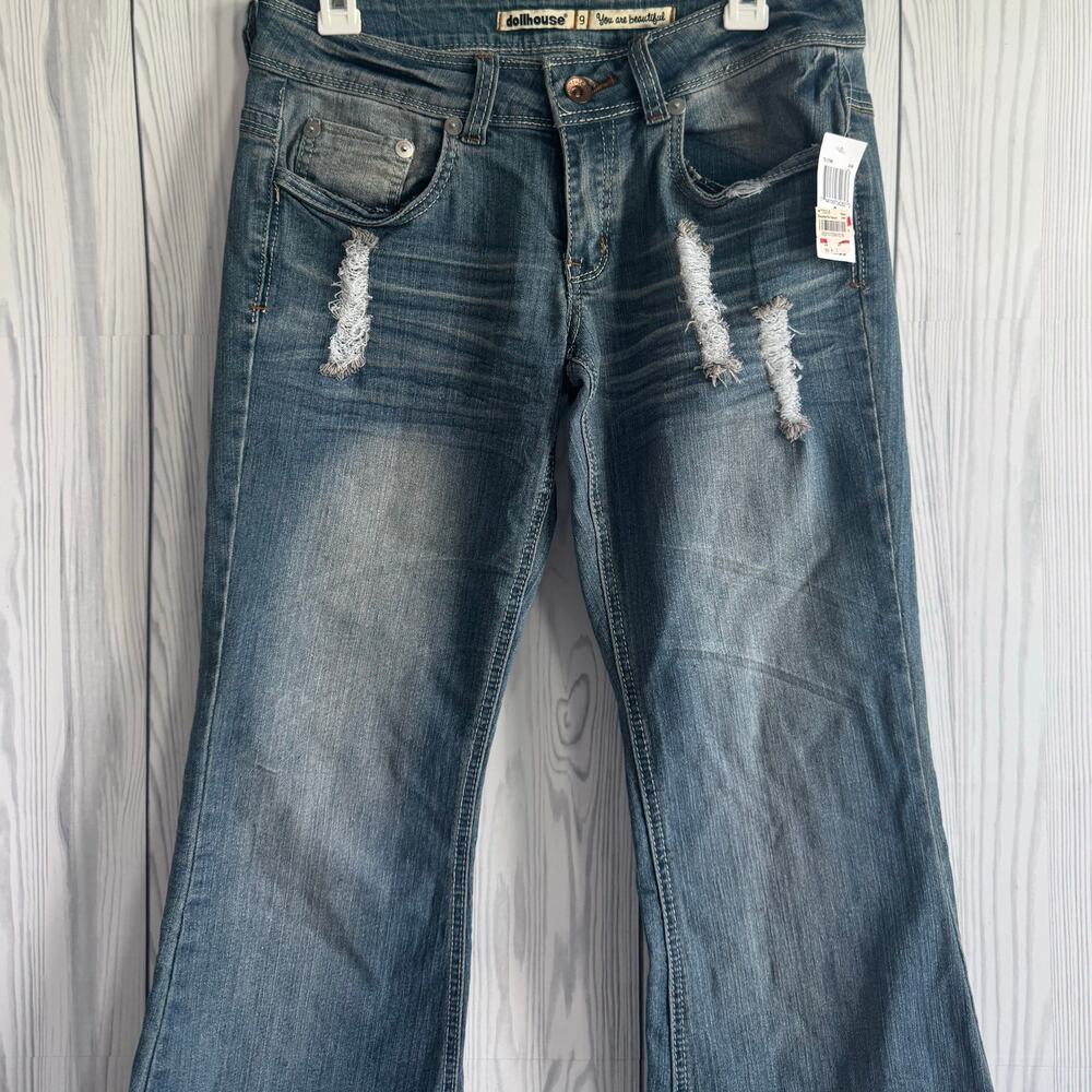 Vtg Y2K Deadstock Dollhouse Jeans Low Rise Boot Flare Boho Hippie Indie Size 9